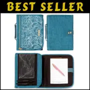 Protective Teal Floral Bible Cover with Zipper and Notepad for Organized Faith