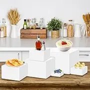 AwObEpl 6 Pcs Acrylic Box with Hollow Bottom 6 Different Sizes Buffet Risers Stackable Buffet Stands Reusable Food Stands for Party Buffet Table (White)