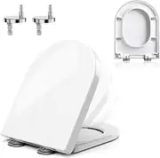 Toilet seat cover, soft close toilet seat，D/U Shape Toilet Seat One-Button Quick Disassembly with Adjustable Stainless Hinge - Elongated Heavy Duty Easy Cleaning & Simple Top Fixing - White Toilet Lid