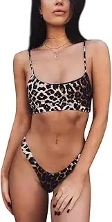 [TSWRK] Women's Sexy Black Leopard Print Two-Piece Triangle Cheeky Bottom Bikini Set