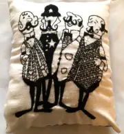 Handmade Embroidered Black & White Barber Shop Quartet Throw Pillow