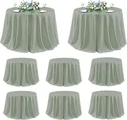 sancua Round Tablecloth 120 Inch Diameter, 8 Pack - Circle Polyester Fabric Table Cloth for Wedding Party Reception Banquet Birthday, Washable Formal Table Cover (Fit 48-96 Inch Tables), Sage Green