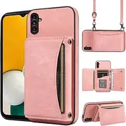 [ELISORLI] Phone Case For Samsung Galaxy A14/M14 5G Wallet Cover with Crossbody Shoulder Strap and Leather Credit Card Holder Pocket Slim Flip Purse Stand Accessories A 14 4G 14A 14M G5 Girls Pink