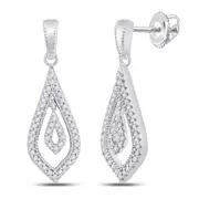 14k White Gold Round Diamond Teardrop Dangle Earrings 1/4 Cttw