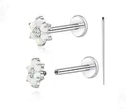 [limerencia] 18G Titanium Body Piercing Jewelry, 2PC Internally Threaded Flat Back CZ Stud Earrings for Tragus/Nose/Helix/Conch/Medusa/Monroe/Lip/Labret - Tragus Cartilage Helix Earrings for Women Men