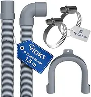 VIOKS Flexible Waste Water Hose Washing Machine 1.5 m 19/22 mm Diameter with 2 x Hose Clamps Stainless Steel 18-28 mm Diameter – Drain Hose Dishwasher with Hose Clips Set & Drain Hoses for Washing