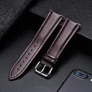 MVBVTKTAER Calfskin Leather Watchband Soft Material Watch Band Wrist Strap 18mm 20mm 22mm 24mm with Silver Stainless Steel Buckle Watch Strap(Brown,22mm)