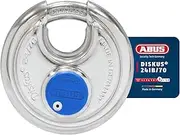 ABUS Diskus Padlock 24IB/70 Made of Stainless Steel - with 360° All-Round Protection - for securing in Extreme Weather Conditions - 02050 - ABUS Security Level 8 - Silver/Blue