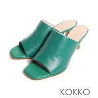 在飛比找momo購物網優惠-【KOKKO 集團】柔軟手感綿羊皮穆勒魚口細跟涼拖鞋(銅綠色