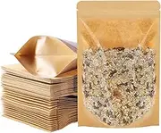 100 PCS Stand Up Pouches, 5.5 x 7.8 inch Kraft Paper Food Bags with Clear Window, Reusable Ziplock Food Storage Bags Resealable Pouches for Foods, Coffee Beans, Snacks