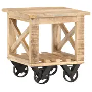 Side Table with Wheels 40x40x42 cm Rough Mango Wood vidaXL