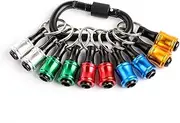 Blelsa 1/4Inch Hex Shank Aluminum Alloy Screwdriver Bits Holder Extension Bar Drill Screw Adapter Change Keychain Portable（10Pc Color with Black Carabiner） Black 10Pcs