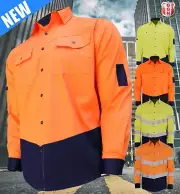 BigBEE Hi Vis Shirts Long Sleeve Orange Yellow Workwear Limited Edition