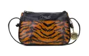 *Patricia Nash Bacoli Tiger Print Leather Crossbody Black Brown Dustbag NWT