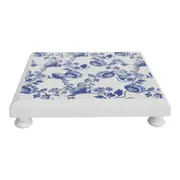 Wood 20cm Pot Trivet Storage Holder Stand Rectangular Table Protector Blue/White