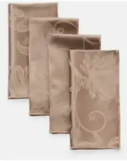 Autumn Vine Damask Napkins Fabric Jacquard Leaf 17x17 Mushroom Beige / Set of 4