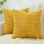 Topfinel Mustard Cushion Covers 45cm x 45cm,Corduroy Decorative Fluffy Pillows Cases,Cushions Cover 18x18 inches with Invisible Zipper for Sofa Bed Livingroom Bedroom,Pack of 2