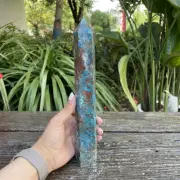 810g 263mm Natural Chrysocolla With Lapis Lazuli Obelisk Quartz Crystal Tower C6