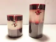 2 Pillar Candles With Charms HOLIDAY INSPIRATIONS 4" and 6" Burgundy White