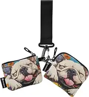 [XYMZR] Mini Zip Around Wristlet keychain Wallet Bulldog Cute Garden for Women Personalized Pattern Detachable Dual Pouch Wristlet Portable Wallet Phone Coin Purse, Multi-colored, One Size