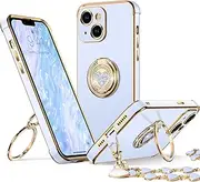 XYZ for iPhone 13 Mini Case with Stand, Phone Case with Double Ring Kickstand, Women Girl Cute Love-Heart Luxury Bling Protective Case Heart for iPhone 13 Mini, Blue