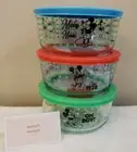 Pyrex Disney Mickey Mouse 6 Pc 4 Cup Storage Bowl Set w Lids Special Edition NEW
