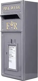 Assorted Collections Post Box - ER Mail Box with Lock - Cast Iron Design for Durability - Wall Mountable - Easy to Install - Lockable - Classic Grey Post Office Box, 34Wx17Dx57H cm, 8.83 kg