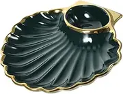 CONGARTENO 1Pc Ceramic Dumpling Plate Versatile Shell Shaped Dish for Sushi French Fries and Snacks Elegant Dining Plate for Serving Appetizers and Desserts Dark Green