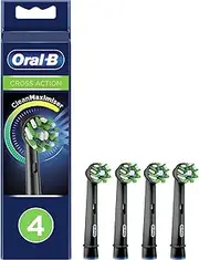 [Oral-B] Crossaction Electric Toothbrush Replacement Brush Head Refills, Black, 4 Count (Pack of 1)