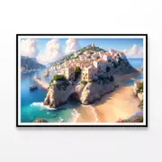 City Located On a Cliff, Beach Print 100% Australian Made 120x90cm (Poster)