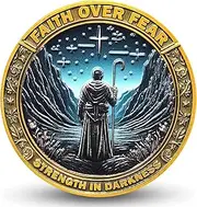 Faith Over Fear Christian Challenge Coin - 1.57-inch Inspirational Coin with Psalm 23:4, Strength in Darkness, Religious Gift for Courage and Belief