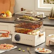 Multifunctional Electric Steamer, 3-Tier Food Steamer, 15L Electric Food Steamer, Vegetable Steamer, 6-Item Steamed Stew Menu, Use for Variety of Foods 1500W 3layer