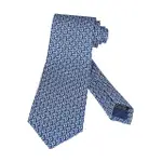 【SALVATORE FERRAGAMO】SALVATORE FERRAGAMO GANCINI標籤LOGO真絲幾何線圈設計領帶(寬版/海軍藍)