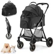 Pet Stroller for Dogs and Cats up to 55lbs,Detachable Carrier,One-Click Folding