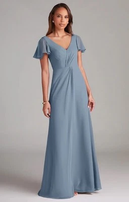 NEW Azazie Soren Dusty Blue A-Line Chiffon Dress Bridesmaid Light Blue Maxidress