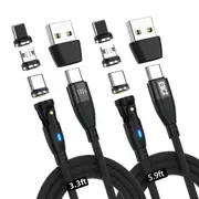 BIG+ 100W USB C to USB C Magnetic Charging Cable with 540° Swivel Head [2 Pack] 6-in-1 PD Fast Charging Nylon Braided Data Cable, USB A/C to Type C, IOS and Micro USB