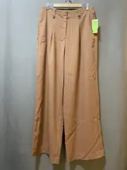 NWT Sam Edelman Women Zip Hi-Rise Rayon Blend Wide-Leg Pants SZ 16 Russet Stripe