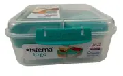 Sistema Bento Cube Box to Go 42.2 oz Clear & Aqua Green New Lunch Box Food Prep