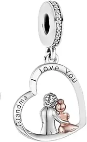 [Mon & Sons] Grandma I Love You Heart Granddaughter Nan Gran Charm Bead Pendant 925 Sterling Silver Dangle Compatible With Pandora Charm Bracelet, Metal