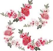 Pack of 4 Flower Appliques, Embroidered Patches, Iron-On Patches, Adult Patches, Iron-On Patches, Crafts, Appliques, Embellishments for Sewing Towels and Clothes