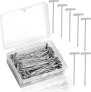 T Pins, 100 Pack 2 inch Sewing Pins, T Pins for Blocking Knitting, Stainless Steel Push Pin Kit with Clear Box, Wig T-Pins for Foam Head, Sewing, Crocheting and Modelling