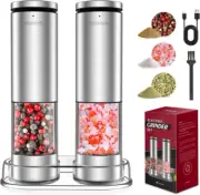 Stainless Steel Rechargeable Lighted Electric Salt and Pepper Grinder Silver