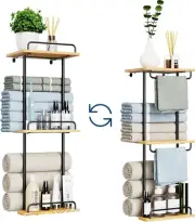 Bath Towel Storage Small Bathroom Wall Mounted, 2 Tier Towel Shelf, Wall Towel R