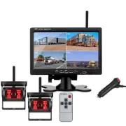 2x Digital Wireless Rear View Backup Cameras 7" Quad Monitor Night Vision For Rv