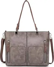 [XINGNING] Vintage Leather Tote Bag for Women,Faux Leather Satchel Handbag with Adjustable Strap and Multiple Pockets