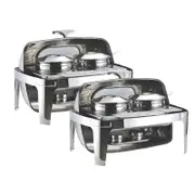 SOGA 2X 6.5L Stainless Steel Double Soup Tureen Roll Top Buffet Chafing Dishes