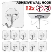 12x Clear Seamless Adhesive Hook Strong Stick Wall Hook Load Kitchen Hangers