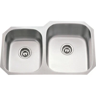 32" Stainless Steel Double Unequal Bowl Kitchen Undermount Sink - Large On Right