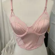 Pink Corset Bra Longline Auden Lace Lingerie Size XS NWT Fairy Whimsy Coquette