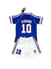Kids Zidane 10 France 1998 Kit Jersey, Shorts Vintage Home Football World Cup